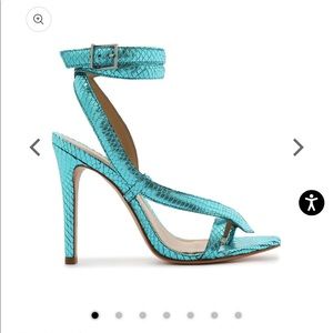 Schutz Courtney High Metallic Stilettos (in blue / turquoise)